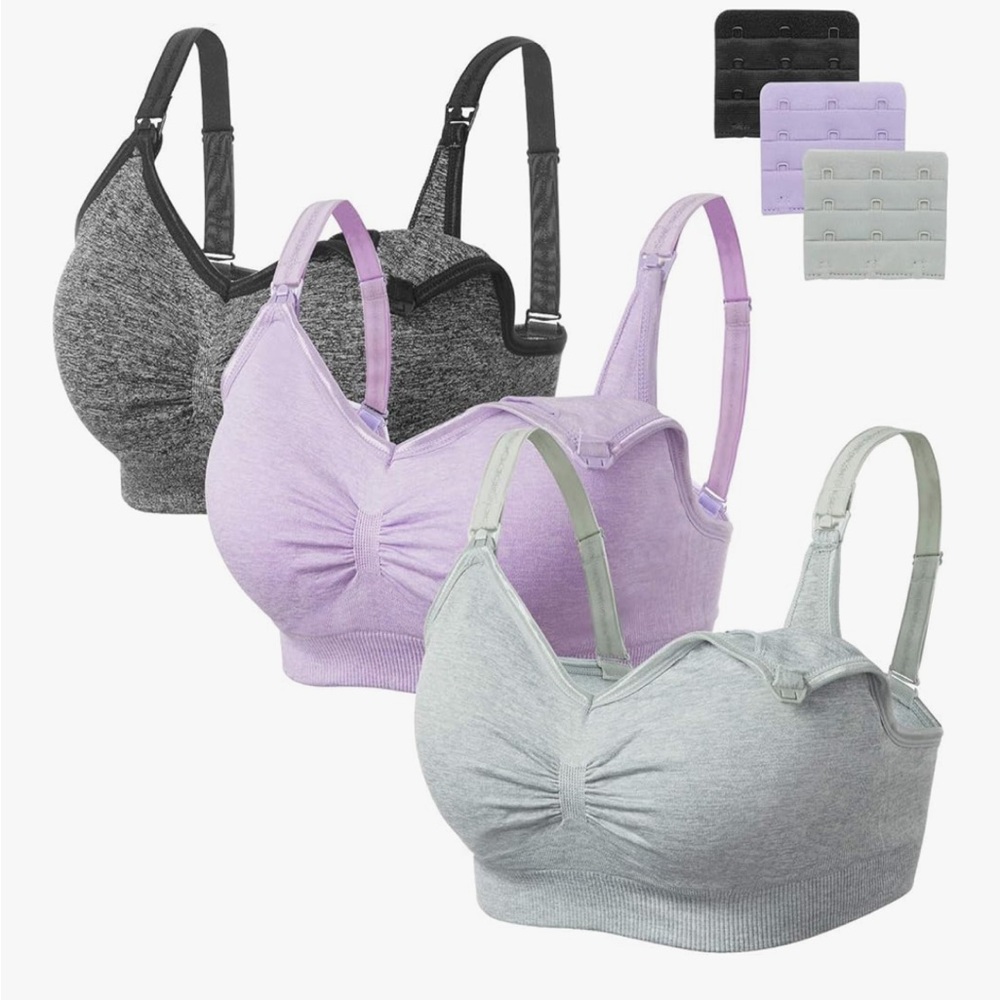 Women's Nursing Bra Set - Black, Purple, Gray